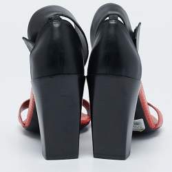 Chloe Black/Orange Leather and Snakeskin Leather Ankle Strap Sandals Size 39