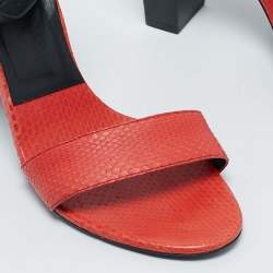 Chloe Black/Orange Leather and Snakeskin Leather Ankle Strap Sandals Size 39