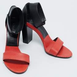 Chloe Black/Orange Leather and Snakeskin Leather Ankle Strap Sandals Size 39