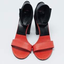 Chloe Black/Orange Leather and Snakeskin Leather Ankle Strap Sandals Size 39