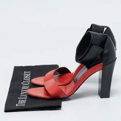 Chloe Black/Orange Leather and Snakeskin Leather Ankle Strap Sandals Size 39