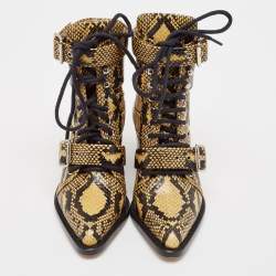 Chloe Black/Brown Python Embossed Leather Rylee Ankle Length Boots Size 36