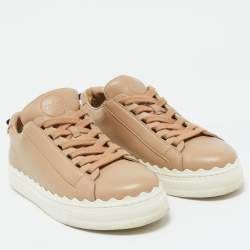 Chloe Beige Leather Lauren Scalloped Low Top Sneakers Size 39