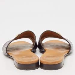 Pre Owned Chloe Burgundy Croc Embossed Leather C Logo Flat Slides Size 40