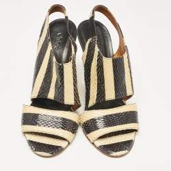 Chloe Black/Yellow Striped Python Ayers Wedge Sandals Size 37.5