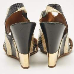 Chloe Black/Yellow Striped Python Ayers Wedge Sandals Size 37.5