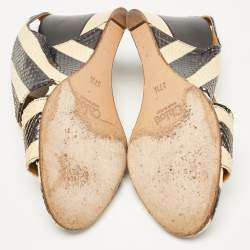 Chloe Black/Yellow Striped Python Ayers Wedge Sandals Size 37.5
