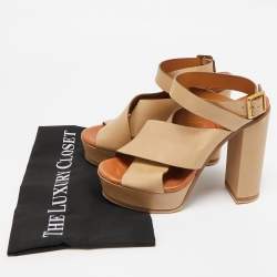 Chloe Beige Leather Platform Ankle Strap Sandals Size 39