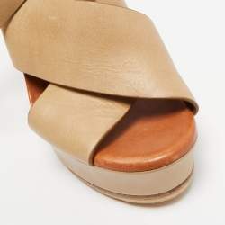 Chloe Beige Leather Platform Ankle Strap Sandals Size 39