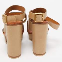 Chloe Beige Leather Platform Ankle Strap Sandals Size 39