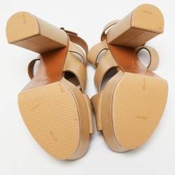 Chloe Beige Leather Platform Ankle Strap Sandals Size 39