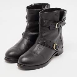 Chloe Black Leather Buckle Detail Ankle Boots Size 38.5