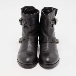 Chloe Black Leather Buckle Detail Ankle Boots Size 38.5