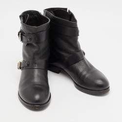 Chloe Black Leather Buckle Detail Ankle Boots Size 38.5