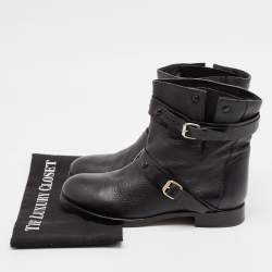 Chloe Black Leather Buckle Detail Ankle Boots Size 38.5