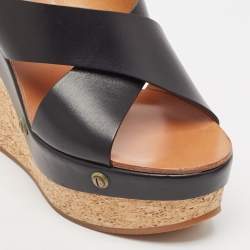 Chloe Black Leather Cork Wedge Sandals Size 38