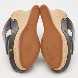 Chloe Black Leather Cork Wedge Sandals Size 38