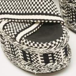 Chloe Black/White Fabric Printed Braided Accents Block Heel Sandals Size 37