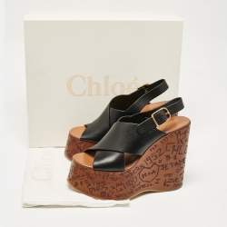 Chloe Black Leather Maxime Wedge Sandals Size 38