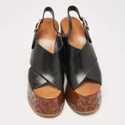 Chloe Black Leather Maxime Wedge Sandals Size 38