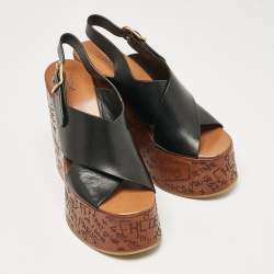 Chloe Black Leather Maxime Wedge Sandals Size 38