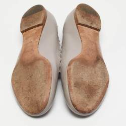 Pre Owned Chloe Light Grey Scalloped Leather Lauren Ballet Flats Size 35.5