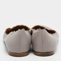 Pre Owned Chloe Light Grey Scalloped Leather Lauren Ballet Flats Size 35.5