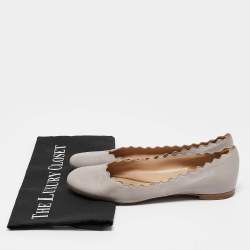 Pre Owned Chloe Light Grey Scalloped Leather Lauren Ballet Flats Size 35.5