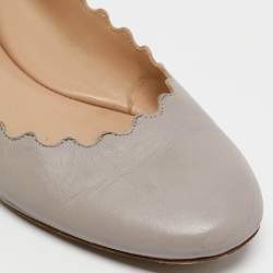 Pre Owned Chloe Light Grey Scalloped Leather Lauren Ballet Flats Size 35.5