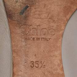 Pre Owned Chloe Light Grey Scalloped Leather Lauren Ballet Flats Size 35.5
