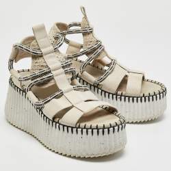 Chloe Cream/Black Canvas Lilli Ankle Strap Sandals Size 37
