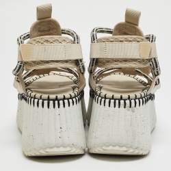 Chloe Cream/Black Canvas Lilli Ankle Strap Sandals Size 37
