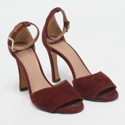 Chloe Burgundy Suede Ankle Strap Sandals Size 38