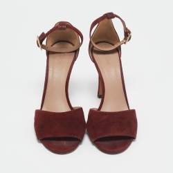 Chloe Burgundy Suede Ankle Strap Sandals Size 38