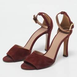 Chloe Burgundy Suede Ankle Strap Sandals Size 38