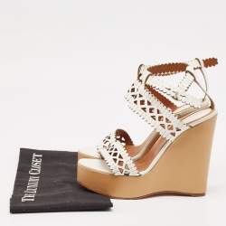 Chloe White Cut Out Leather Platform Wedge Sandals Size 39
