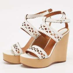 Chloe White Cut Out Leather Platform Wedge Sandals Size 39