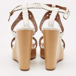 Chloe White Cut Out Leather Platform Wedge Sandals Size 39