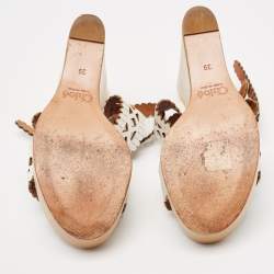 Chloe White Cut Out Leather Platform Wedge Sandals Size 39