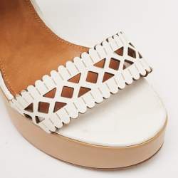 Chloe White Cut Out Leather Platform Wedge Sandals Size 39