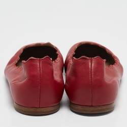 Chloé Red Leather Lauren Scalloped Ballet Flats Size 38.5