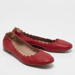 Chloé Red Leather Lauren Scalloped Ballet Flats Size 38.5