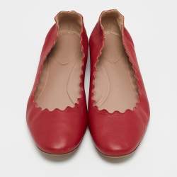 Chloé Red Leather Lauren Scalloped Ballet Flats Size 38.5