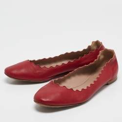Chloé Red Leather Lauren Scalloped Ballet Flats Size 38.5
