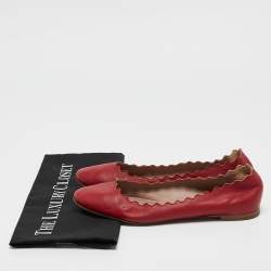 Chloé Red Leather Lauren Scalloped Ballet Flats Size 38.5