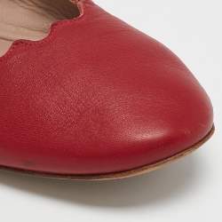 Chloé Red Leather Lauren Scalloped Ballet Flats Size 38.5