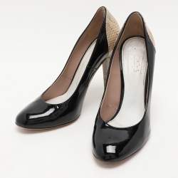 Chloe Black/Beige Patent Leather and Snakeskin Leather Pumps Size 39