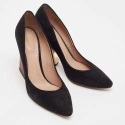 Chloe Black/Burgundy Lizard Embossed Leather and Suede Block Heel Pumps Size 38