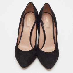 Chloe Black/Burgundy Lizard Embossed Leather and Suede Block Heel Pumps Size 38