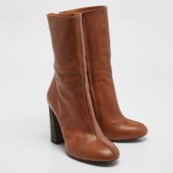 Chloe Brown Leather Mid Calf Boots Size 35